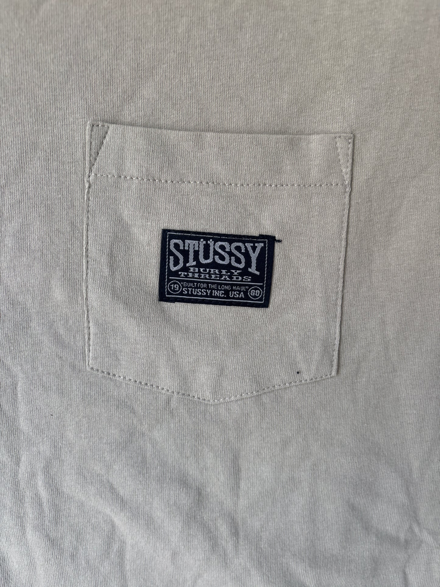 Stussy Pocket Retro Logo T Shirt, Cream, Brand New Deadstock, Size S