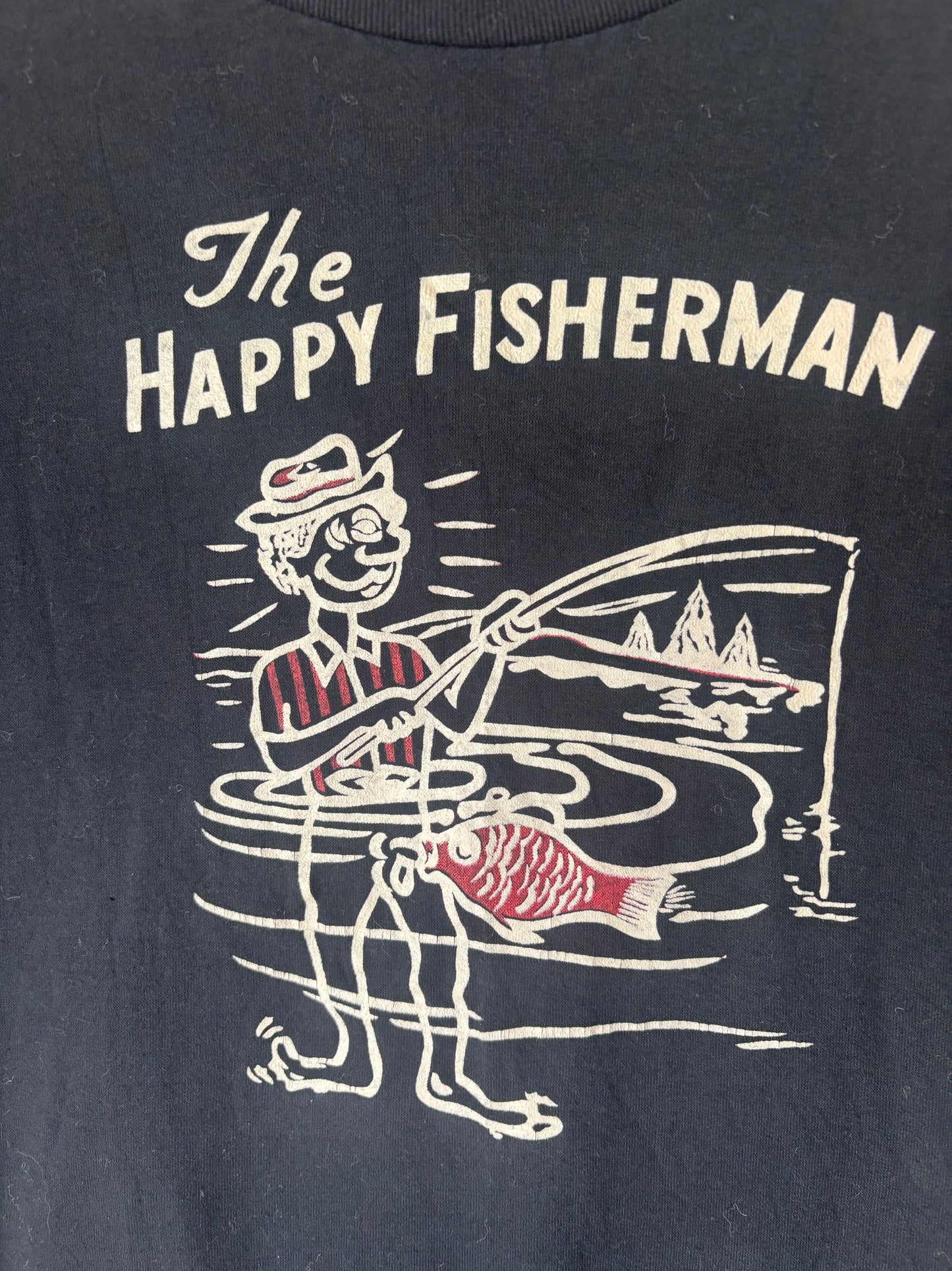 90s Single Stitch “Happy Fisherman” T-Shirt, Size L