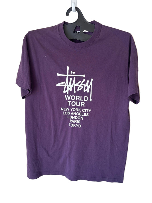 Stussy World Tour Logo T Shirt, Purple, Brand New Deadstock, Sizes M & S
