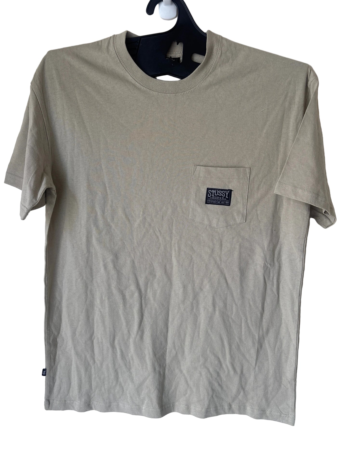 Stussy Pocket Retro Logo T Shirt, Cream, Brand New Deadstock, Size S