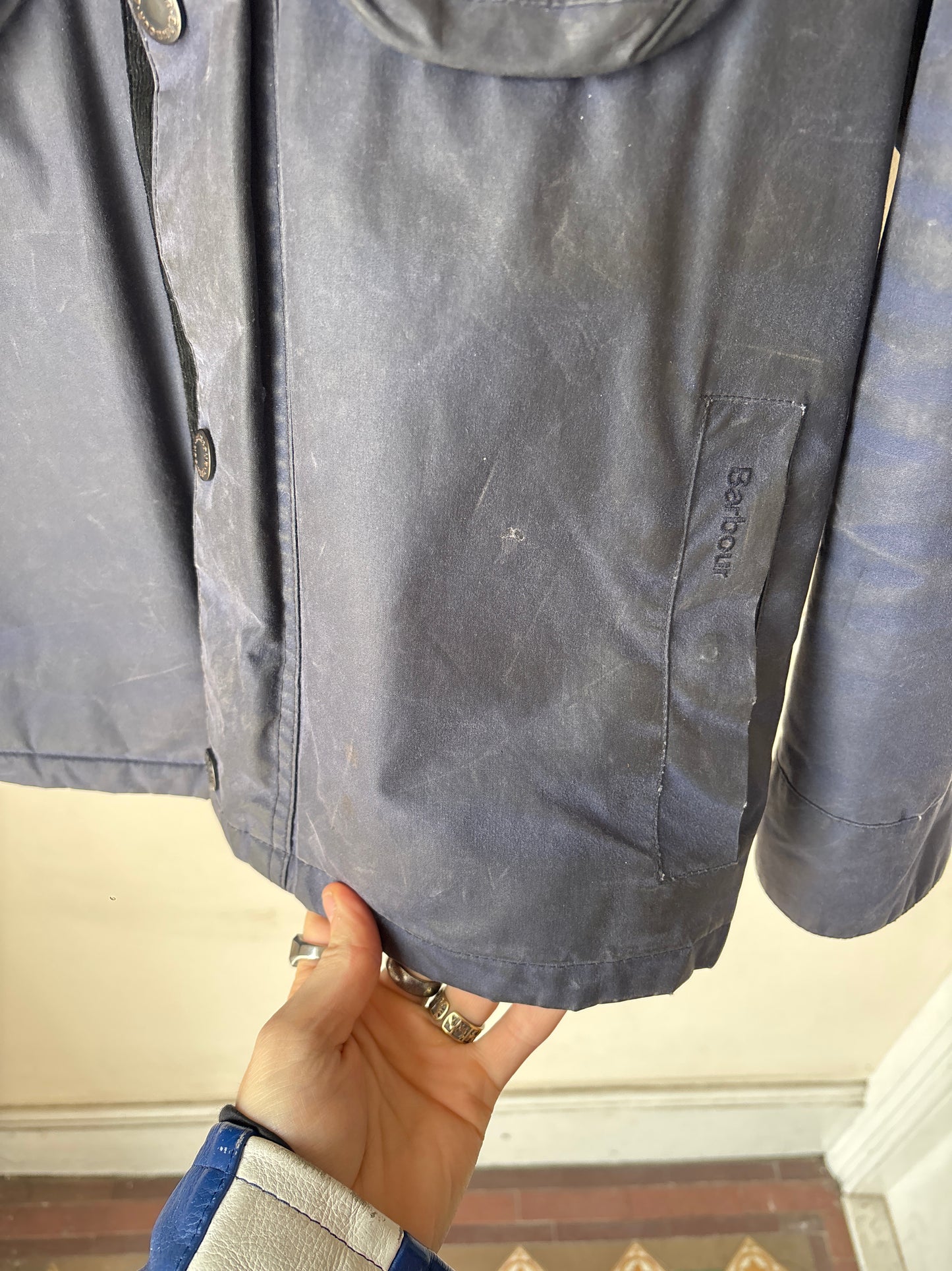 Barbour Netherley Wax Jacket, Blue, Size S