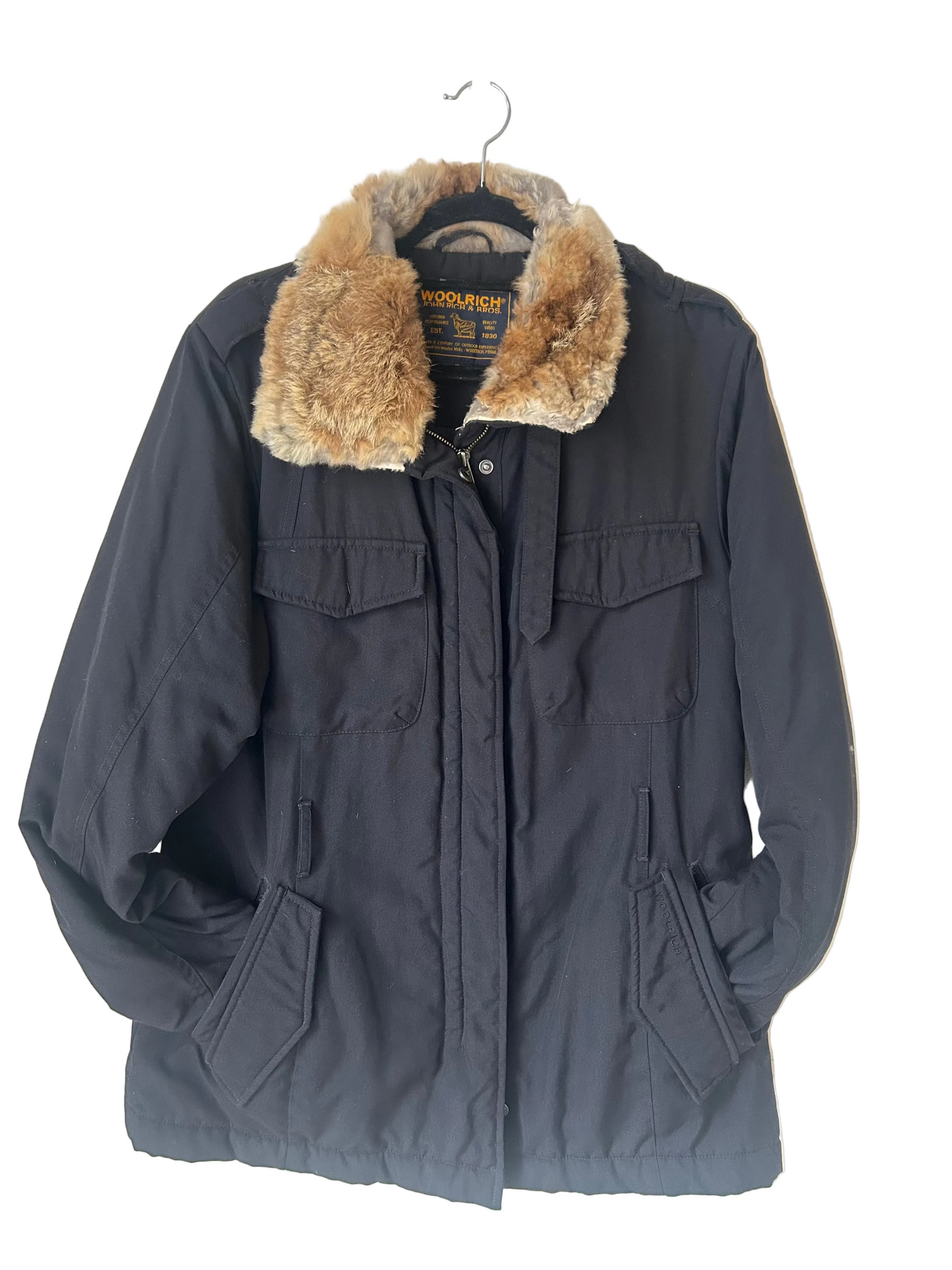 Woolrich Ladies Vintage Nylon Parka with Belt and Fur Trim Size XL