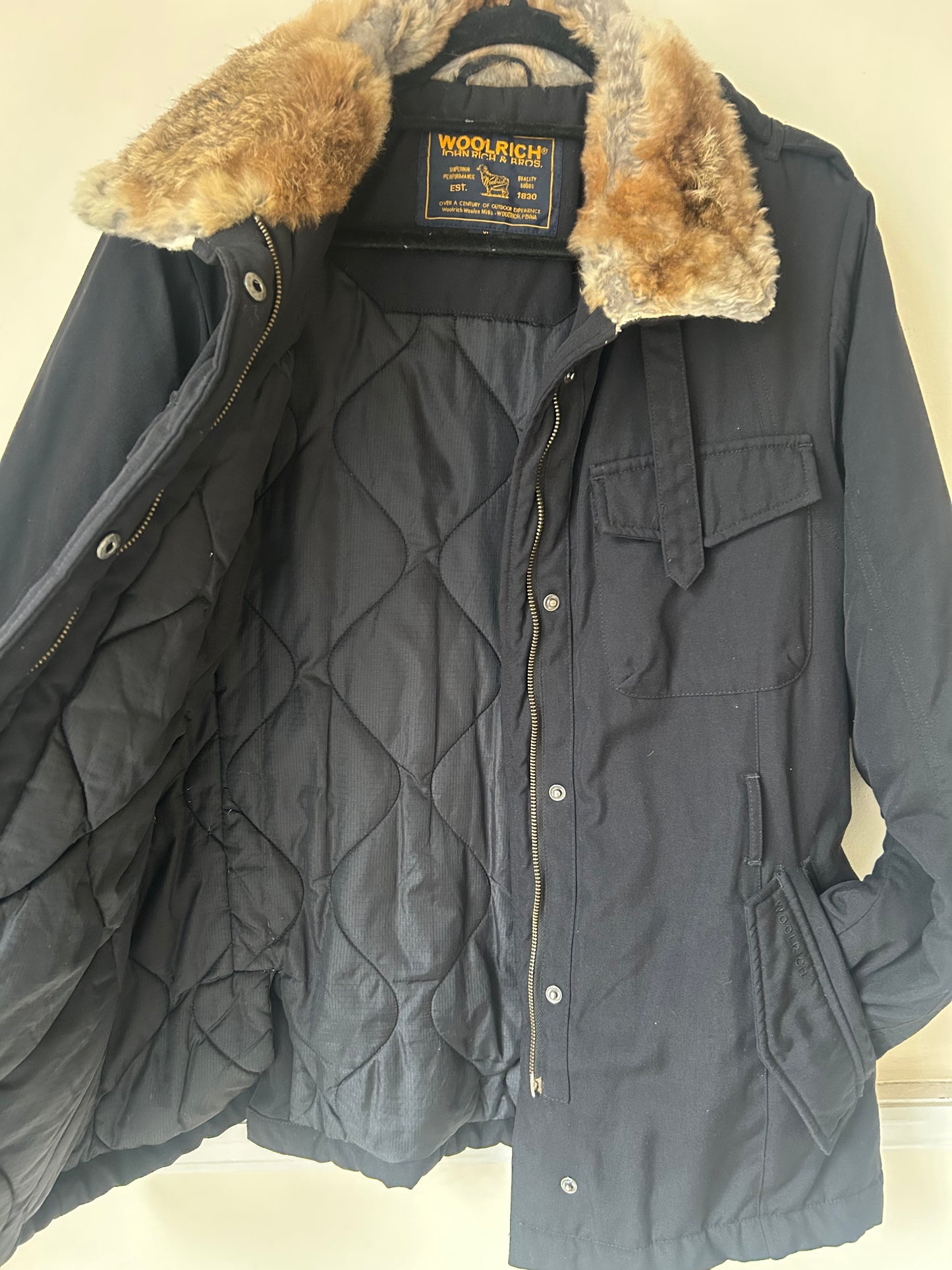 Woolrich Ladies Vintage Nylon Parka with Belt and Fur Trim Size XL