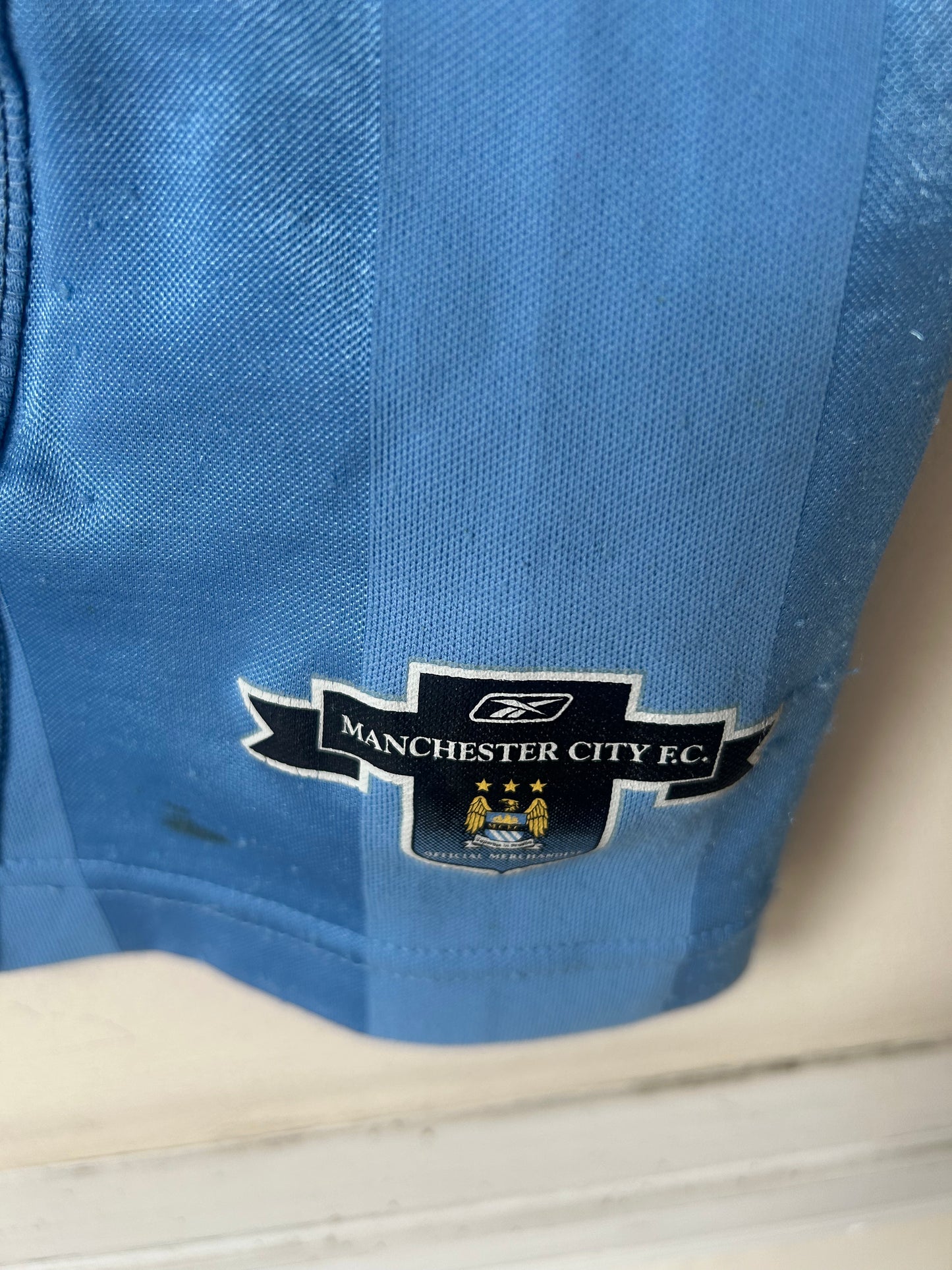 2003/4 Man City Home Football Shirt by Reebok, SIGNED by Danny Mills & David James, Size M