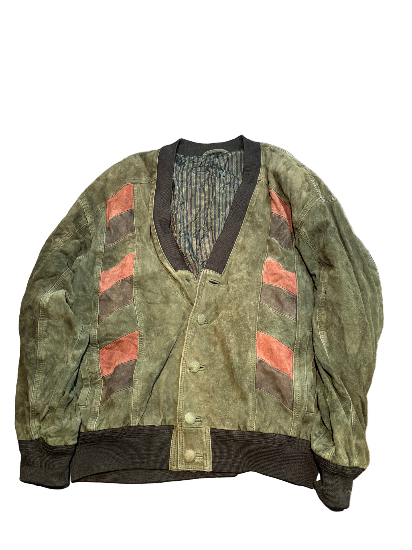 Green Suede Trucker Jacket, Approx XL/XXL