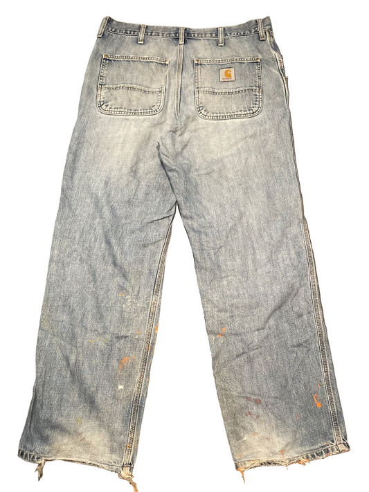 Carhartt Blue Workwear Paint Splattered 100% Cotton Jeans, W34 L30