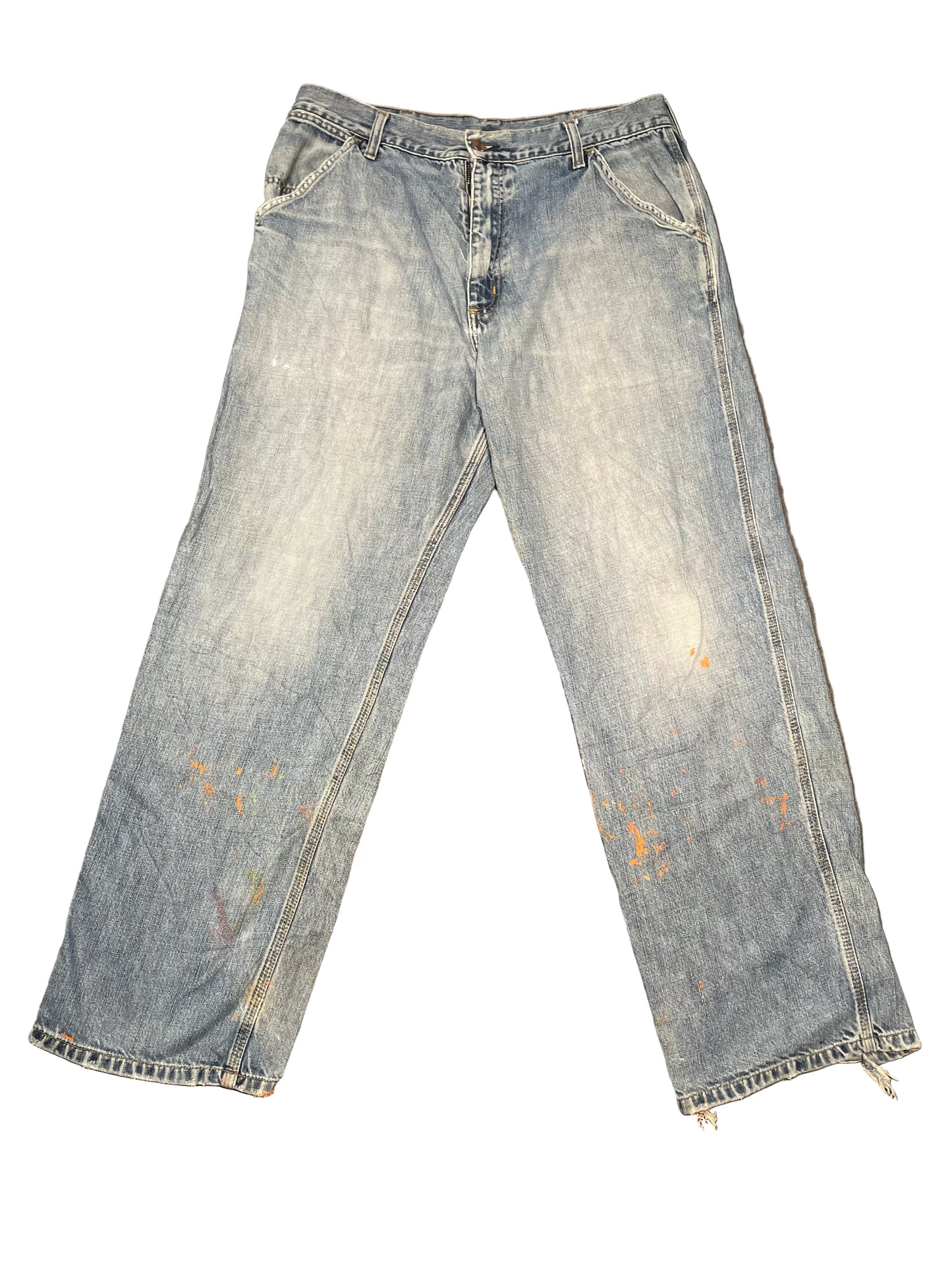 Carhartt Blue Workwear Paint Splattered 100% Cotton Jeans, W34 L30