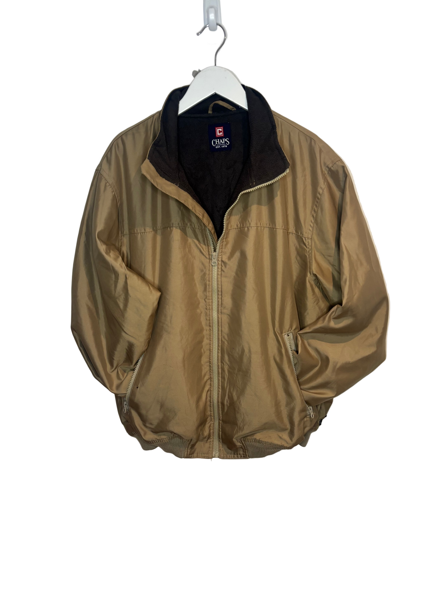 Chaps Bomber Jacket, Fleece Lined, Cream, L