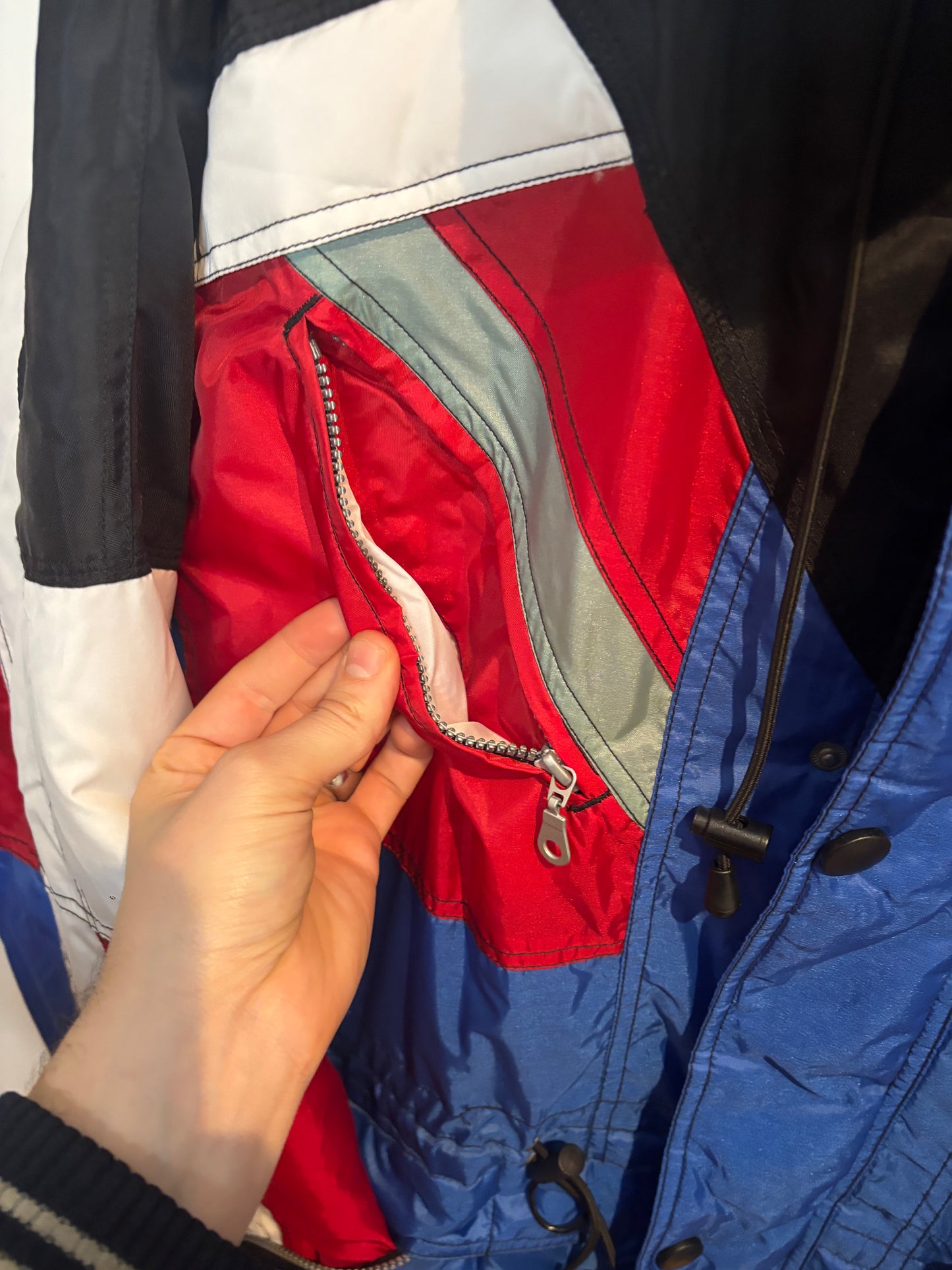 Crane Sports Retro 90s Ski Instructor Jacket, Red White & Blue, XL