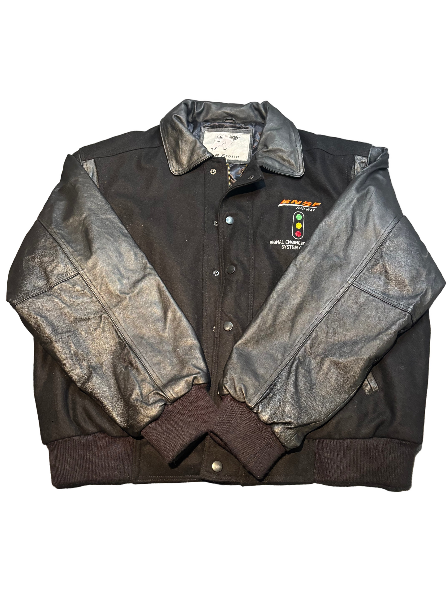 Quilt Lined Varsity Jacket Leather Sleeves, XL