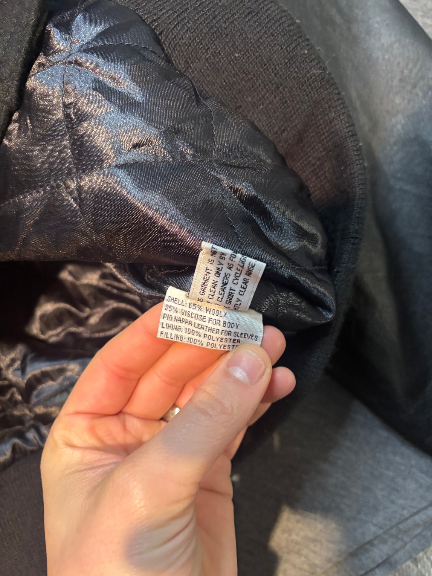 Quilt Lined Varsity Jacket Leather Sleeves, XL