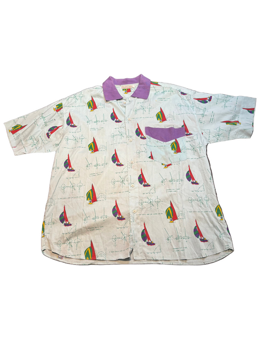 Button Up Sailing Graphic Shirt, Ladies XL