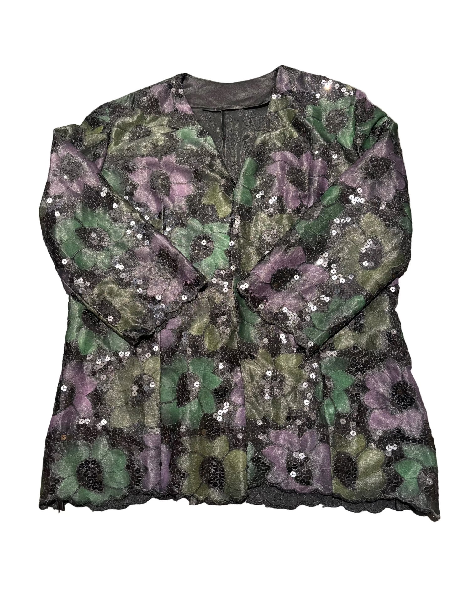 Ladies 70s Sequin Floral Shirt, Size M