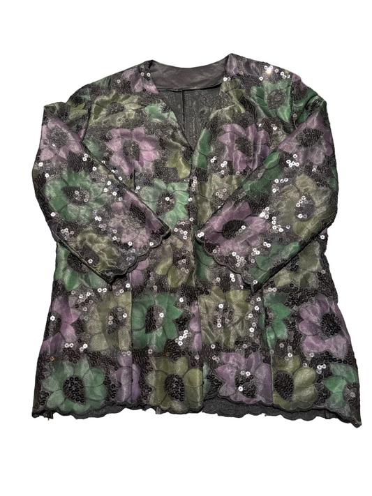 Ladies 70s Sequin Floral Shirt, Size M
